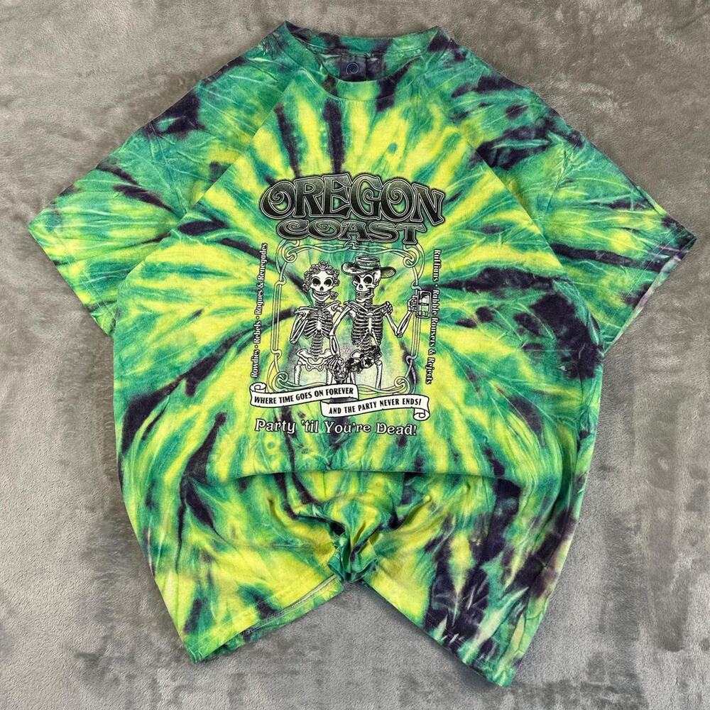 Vintage Oregon Coast Tie Dye Skeleton Graphic T-Shirt Mens L